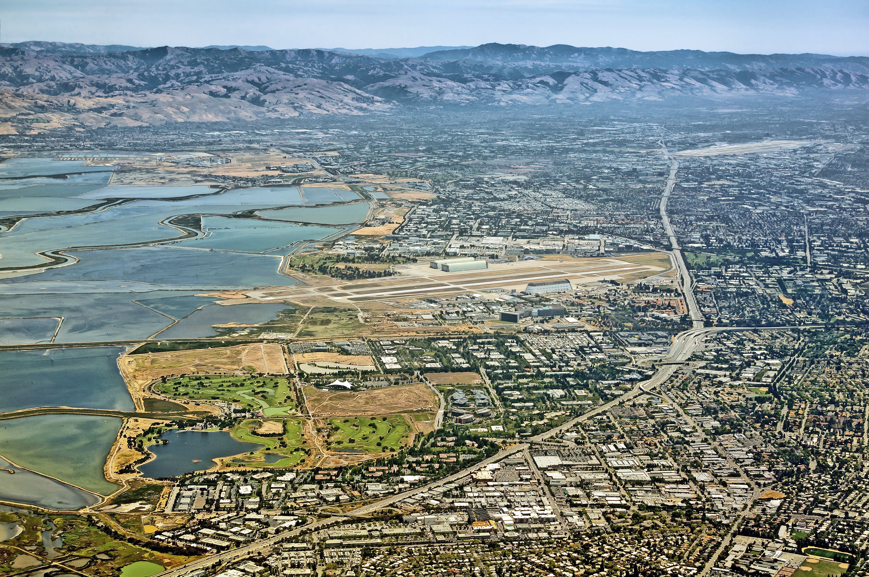 Aerial view of Baylands from Palo Alto to San Jose