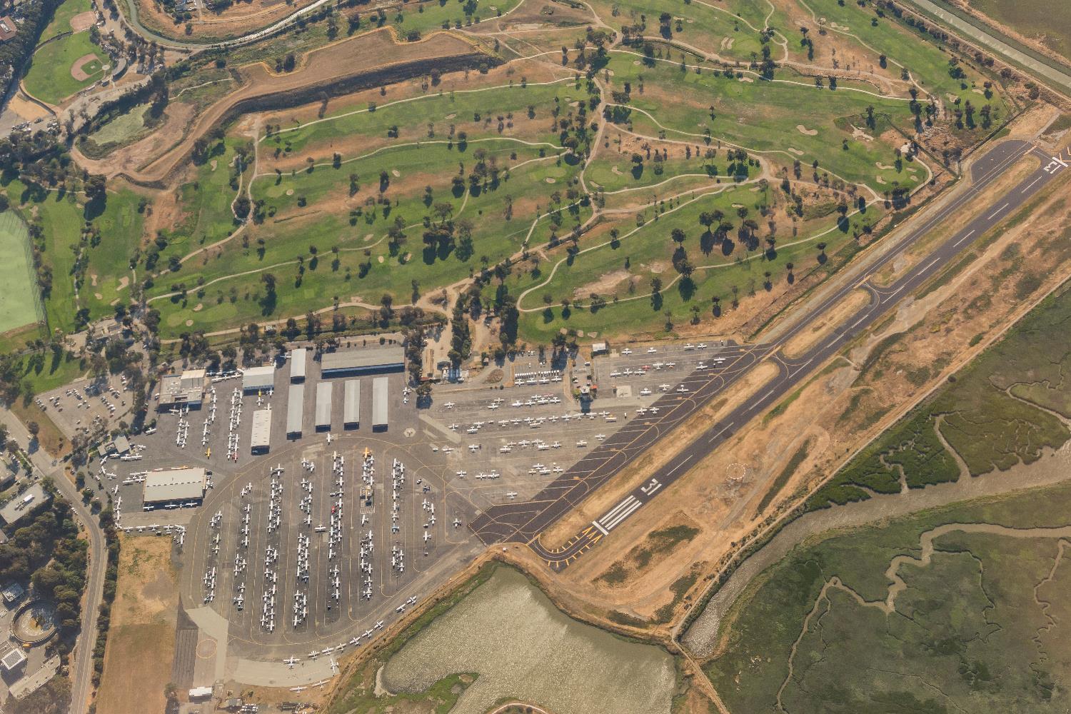 Aerial view of the Palo Alto airport and golf course