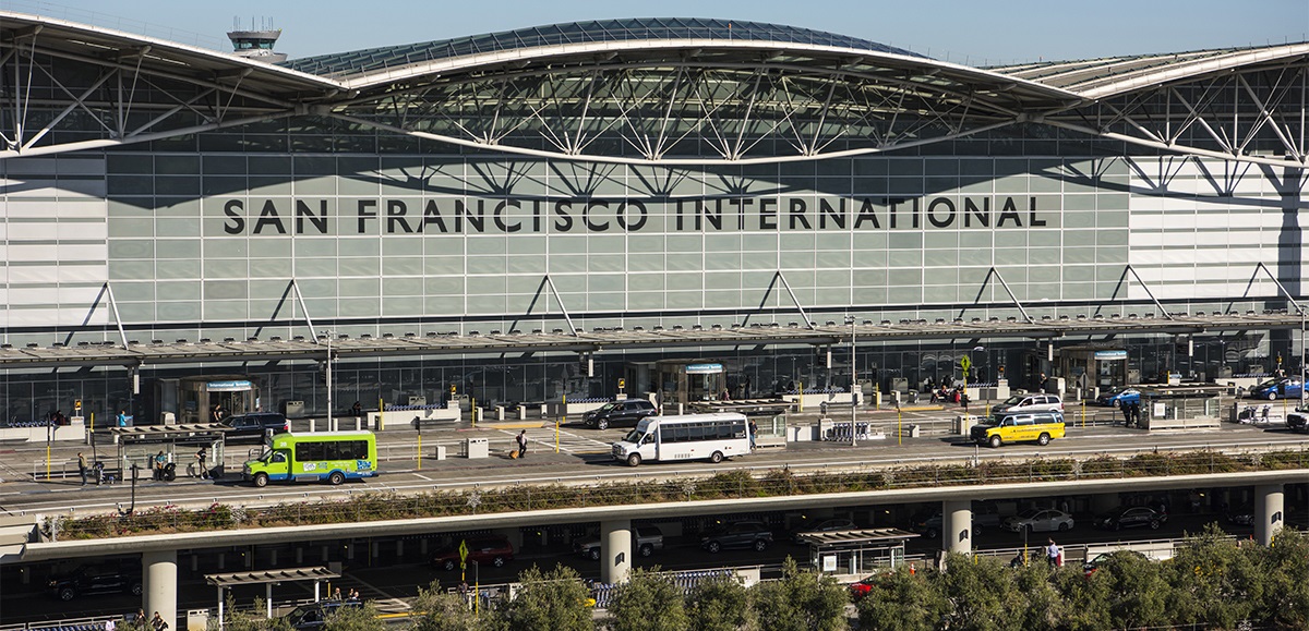 San Francisco International Airport International Terminal aerial view of the entrance terminal