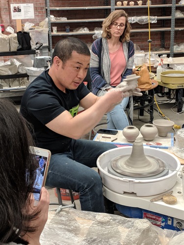 Visiting Artist Shin Young Taek wheel thrown teapot demonstration