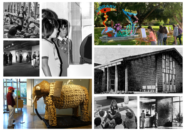 A photo collage of images of the Art Center over the years