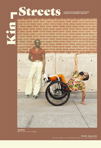 JanpiStar (Peralta-Laney) by Marcel Pardo Ariza: a poster showing an archive photo of a man posing and a masked person using a wheelchair and posing with one hand on the ground and the other in the air