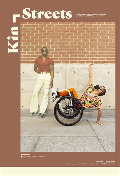 JanpiStar (Peralta-Laney) by Marcel Pardo Ariza: a poster showing an archive photo of a man posing and a masked person using a wheelchair and posing with one hand on the ground and the other in the air