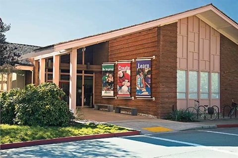 The façade and main entrance of the Palo Alto Art Center