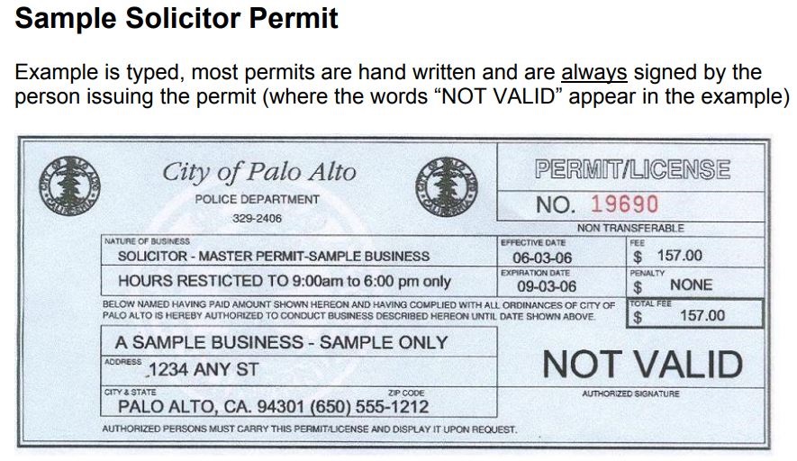 Rectangular permit with City of Palo Alto seal and a red-stamped permit number