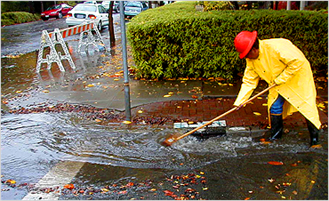 Public Works Employee managing a flood zone 