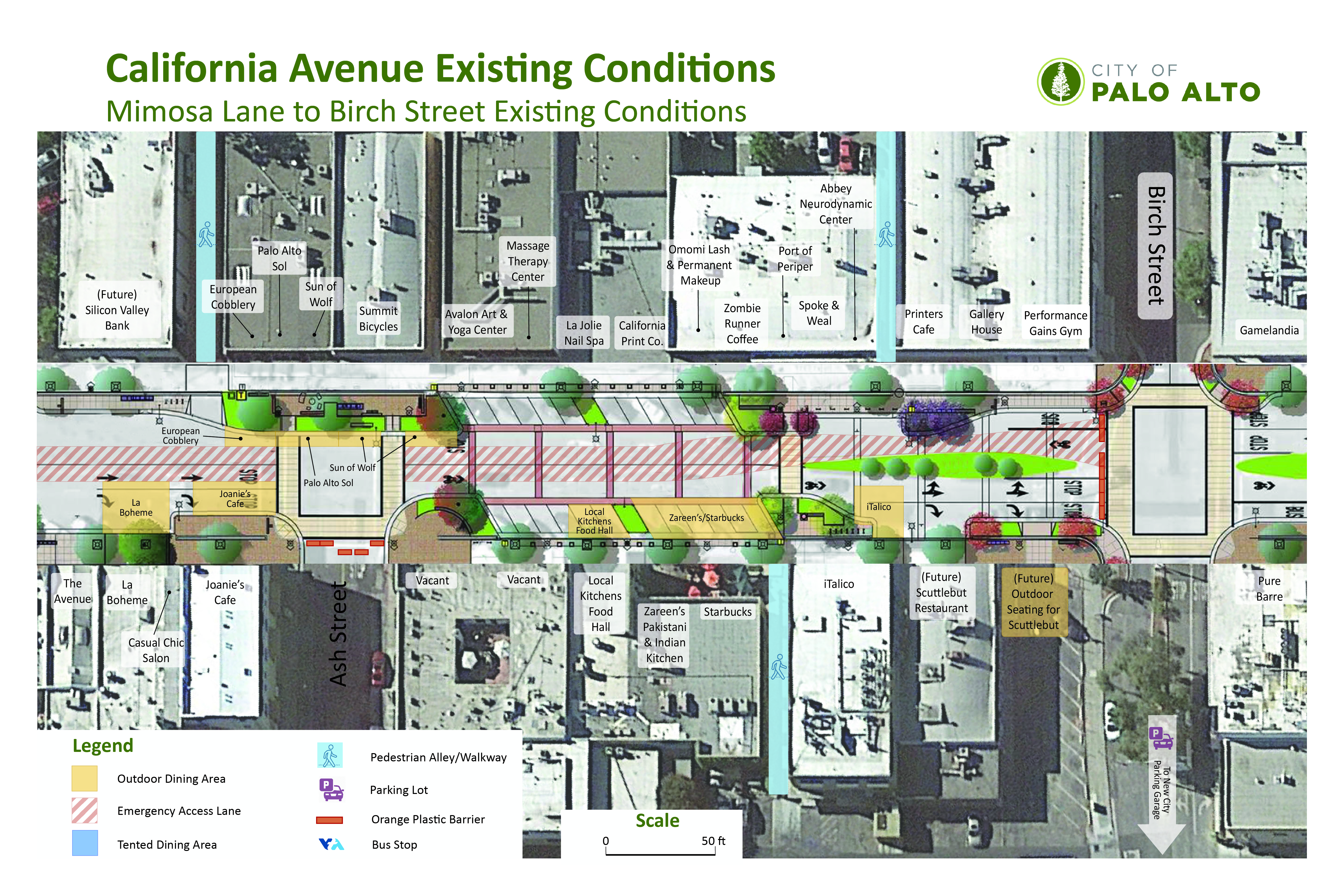 Cal Ave Existing Conditions Mimosa Lane to Birch Street